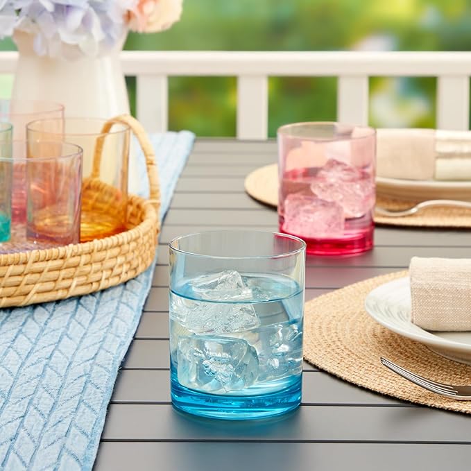 US Acrylic Classic Plastic Reusable Drinking Glasses (Set of 6) 12oz Rocks Cups Assorted Colors | BPA-Free Tumblers, Made in USA | Top-Rack Dishwasher Safe - Bloomnest