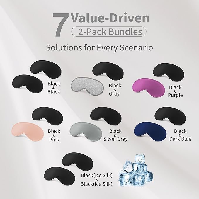 3D Sleep Mask for Men Women 2 Pack, Blackout Eye Mask for Sleeping Eye Mask for Side Sleeper, Memory Foam Adjustable&Washable, Airplane Travel Essentials Couples Yoga Meditation Office Black & Gray - Bloomnest