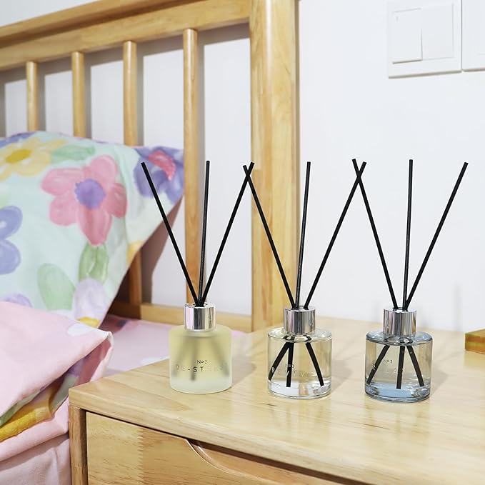 3 Pack Fragrance Reed Diffuser, 50ML Lavender Jasmine Lemongrass Aromatherapy Diffuser Set with 12 Black Fiber Sticks,Air Freshener for Bedroom Bathroom Office, 8.2X 6.6X 2.1 inch - Bloomnest