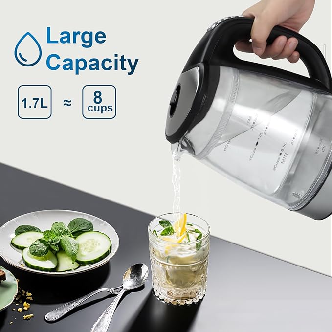 1500W Electric Kettle with Temperature Control - 6-Temp Presets for Tea/Coffee, Double Wall Cool-Touch, 4H Keep Warm, 1.7L Borosilicate Glass & BPA-Free, Fast Boil for Home/Office - Bloomnest