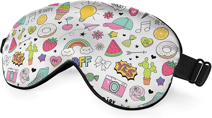 Summer Theme Sleep Mask Eye Mask Cactus Candy Cupcake Cap Donut Rainbow Arrow Sleep Mask Light Blocking Adjustable Smooth Soft Eye Masks for Women Deep Rest Travel - Bloomnest