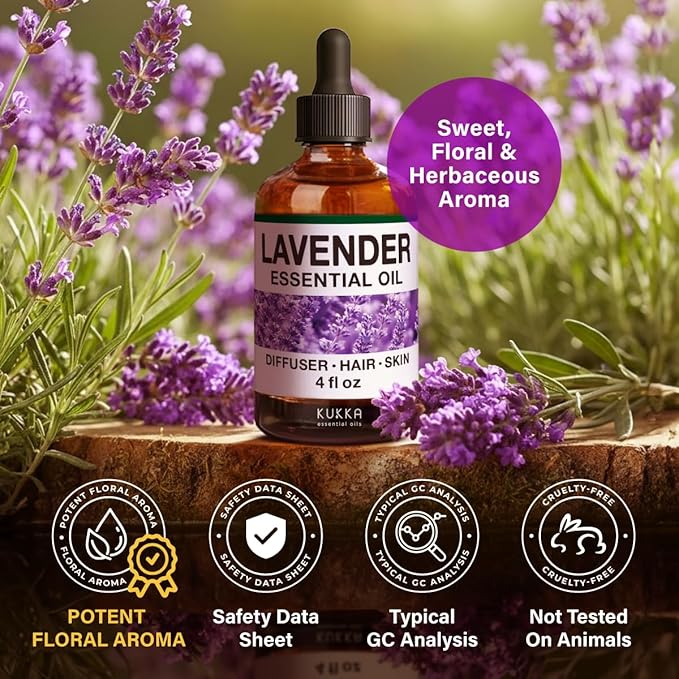 KUKKA Lavender Essential Oils - 4 Fl Oz - for Hair, Skin, Diffuser, Aromatherapy & DIY Soap Making Scent - Bloomnest