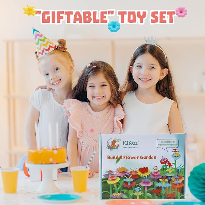 3-6 Years Old Toddler Toys - Flower Garden Building Toy with Insect Pegs, Educational Activity Gifts for Girls Preschool-Kindergarten, 153Pcs STEM Stacking Pretend Play Set - Bloomnest