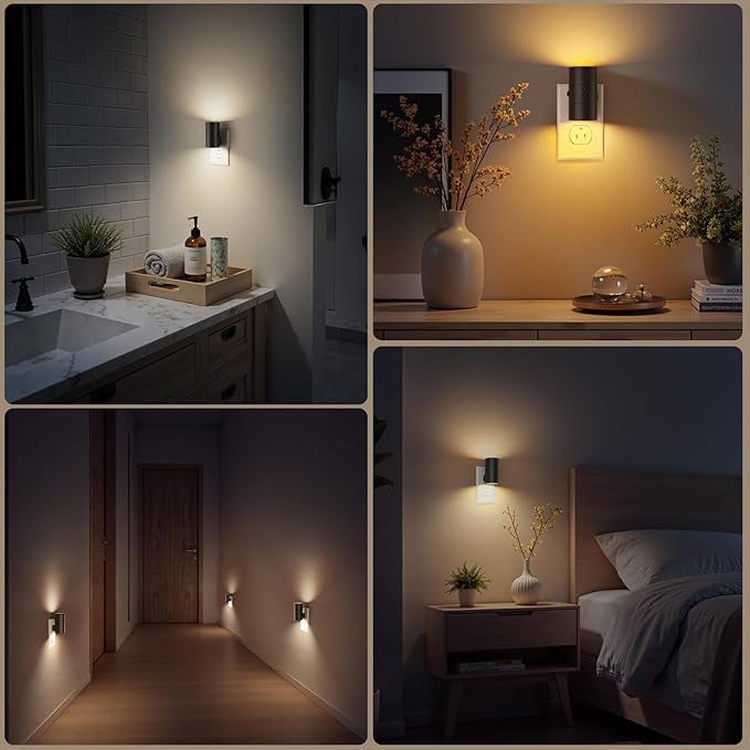 VOLISUN Night Light, Dimmable Led Night Lights Plug into Wall, Amber/3000K/4500K, 0-100LM Adjustable Brightness, Dusk to Dawn Nightlight for Hallway, Bathroom, Bedroom Black 4 Pack - Bloomnest