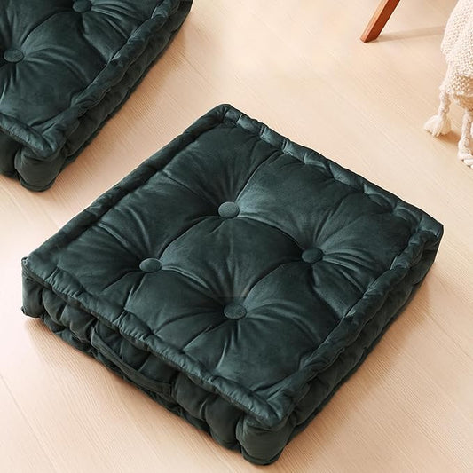 Square Floor Pillows, Large Floor Cushion for Adults Kids, Meditation Floor Pillow Seating Cushion with Shredded Memory Foam and Silk Wadding, 20"x20"x5" Dark Green 2 Count - Bloomnest