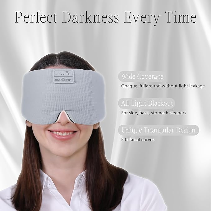 MUSICOZY Ice Silk Sleep Headphones with Bluetooth Mask, Eye Mask for Sleeping in Total Darkness, 5.4 Bluetooth Sleep Mask Sleep Headphones, Soft, Gifts for Men Women (Black) - Bloomnest