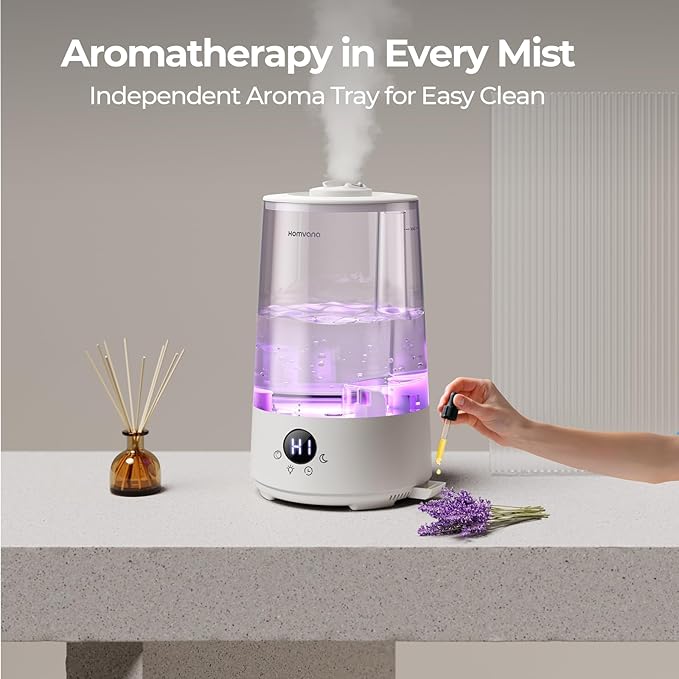 Homvana Humidifiers for Bedroom Home, 3.6 L Cool Mist Top-Fill 34H Super Long Time, Quiet 23dB, Baby Humidifier, Oil Diffuser for Large Room, House, Plant, Nursery, BPA FREE, Ultrasonic (Transparent) - Bloomnest