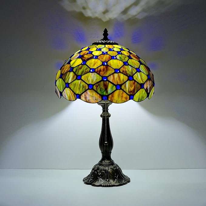 Tiffany Lamp Gradient Green Stained Glass Table Lamp Desk Bedside Reading Light Decor Bedroom Living Room Home Office D12*H18 Inches - Bloomnest