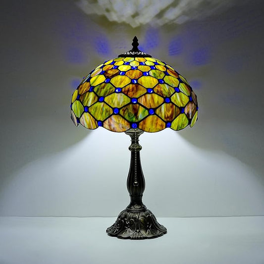 Tiffany Lamp Gradient Green Stained Glass Table Lamp Desk Bedside Reading Light Decor Bedroom Living Room Home Office D12*H18 Inches - Bloomnest