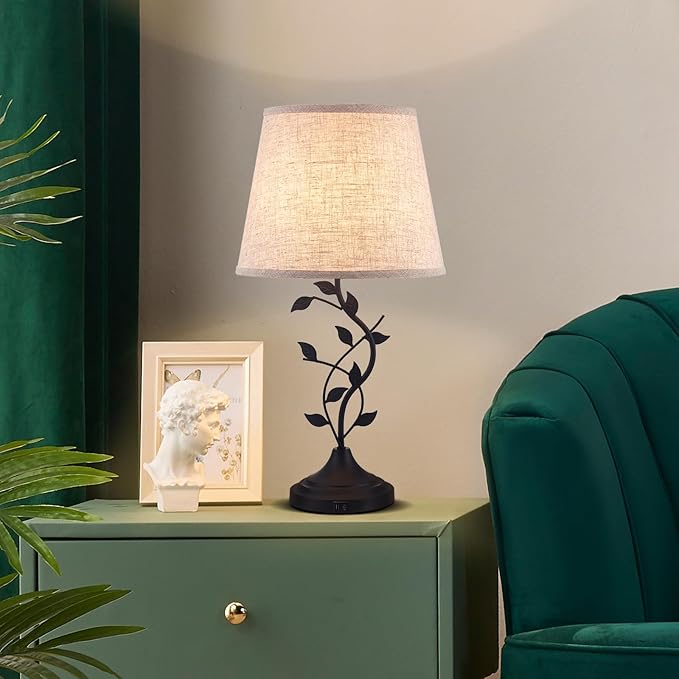Kakanuo Table Lamp for Bedside, Lamp for Living Room with USB-A and USB-C Charging Ports, Traditional Tall Bedroom Lamp for End Table - Bloomnest