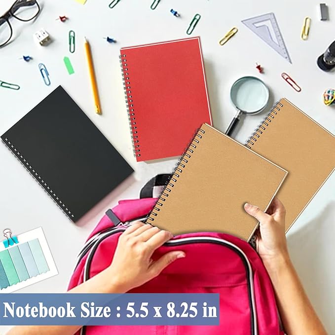 GINMLYDA Small Spiral Notebook A5, 6Pack 120 Lined Pages 8.25x5.5 Inches Spiral Journal Kraft Cover Notebooks & Writing Pads for School Home Office Aesthetic Sketch Drawing Note - Bloomnest