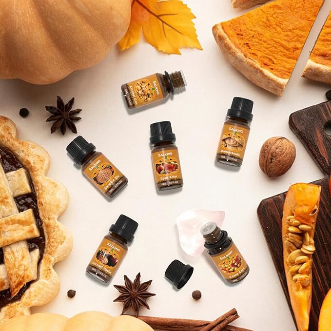 SALKING Halloween Fragrance Oils, Premium Essential Oils for Diffuser, Scented Oils Gift Set for Soap Candle Making - Pumpkin Pie,Caramel Apples,Candy Corn, Snickerdoodle, Caramel Corn, Apple Cider - Bloomnest