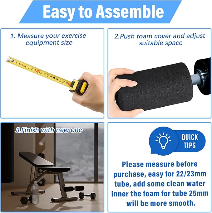 Deekin 4 Pcs Foam Foot Pad Rollers Buffer Tube Cover for Exercise Machine Home Gym Equipment Replacement Pads for Leg Extension Weight Bench Inversion Table(0.87 x 3.4 x 6.3 Inches) - Bloomnest