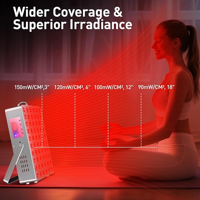 Cholas Red Light Therapy Panel for Face and Body, 150W with 60 Dual Chip LEDs, 660nm Red Light and 850nm Near Infrared, 3 Modes Adjustable Brightness and Timer, for Skincare and Relaxation (Silver) Cholas