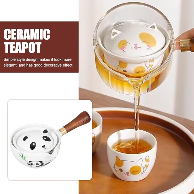 Ceramic Teapot Rotating Side Handle for Smooth Pouring Small Capacity Household Tea Pot for Brewing Loose Leaf Tea Easy to