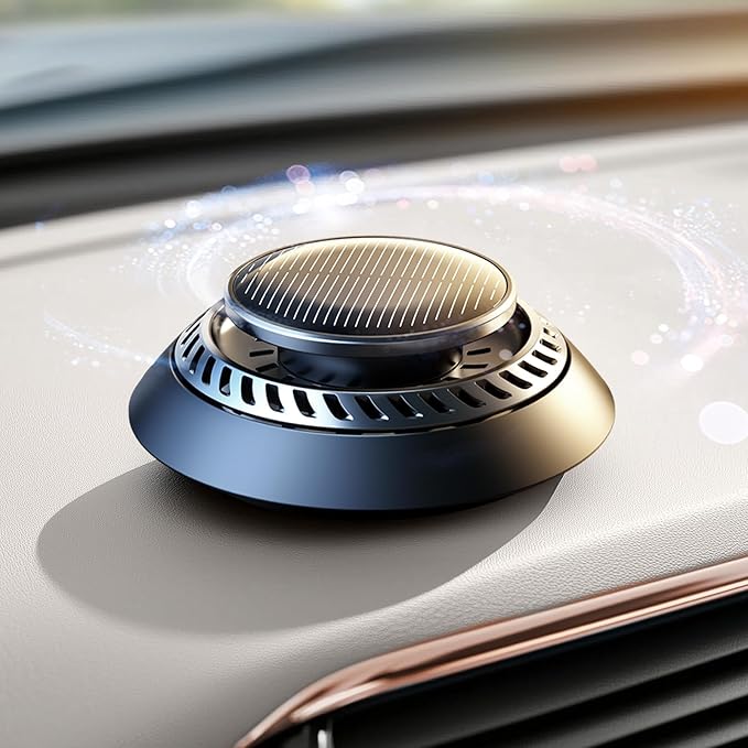 Ceeniu Solar Car Air Freshener F21, DIY Essential Oils, UFO Solar-Powered Auto Rotary Diffuser, Natural French Fragrance Cologne & Ocean, Two Oils, Aluminum Alloy, Dashboard Aromatherapy Freshener - Bloomnest