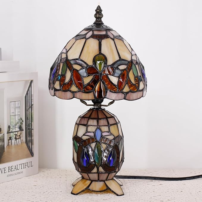 Small Tiffany Lamp Stained Glass Table Lamp Mini Mother Daughter Vase Desk Accent Light for Bedroom Bedside Reading Home Antique Style Decor 8X14 Inches (Serenity Victorian) - Bloomnest