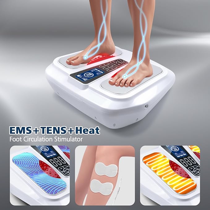 EMS & TENS Foot Massager for Neuropathy Relief, Electric Muscle Stimulator with Heat, Improves Circulation, Relieves Plantar Fasciitis, Swelling & Leg Cramps