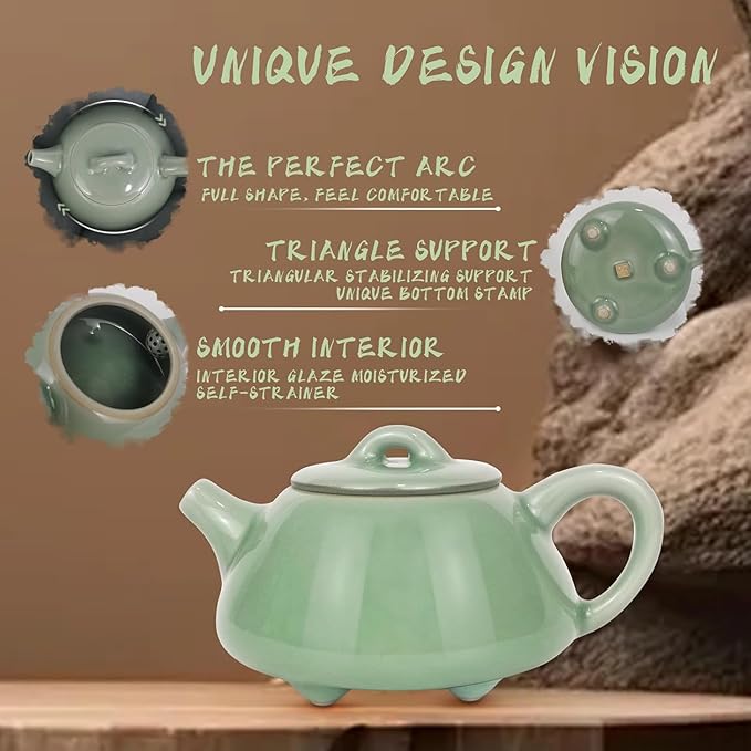 Handmade Celadon Teapot 120ml, Traditional Gongfu Tea Pot with Gift Box, Ceramic Stovetop Safe Teapot for Oolong & Pu-erh Tea - Bloomnest