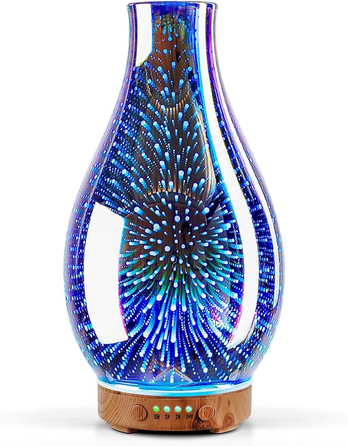 Porseme Essential Oil Diffuser 3D Glass Aromatherapy Ultrasonic Humidifier Cool Mist, Auto Shut-Off, Timer Setting, BPA Free for Home Office Hotel Yoga Gym Leisure SPA Gift 100ml Porseme