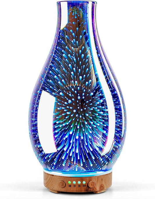 Porseme Essential Oil Diffuser 3D Glass Aromatherapy Ultrasonic Humidifier Cool Mist, Auto Shut-Off, Timer Setting, BPA Free for Home Office Hotel Yoga Gym Leisure SPA Gift 100ml Porseme