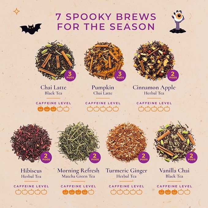 Gya Tea Co Halloween Tea Pod Collection Gift Set (16 Count) - Different Flavors Assorted Variety Pack - Bloomnest