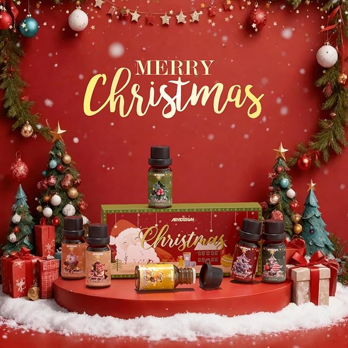 ARVIDSSON Christmas Fragrance Oil Set, Winter Essential Oils for Diffuser, Candle Making - Christmas Spirit, Gingerbread, Apple Cinnamon, Candy Cane, Mistletoe, Holiday Diffuser Oils Gift Set - Bloomnest