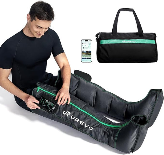 UREVO Smart Leg Recovery PT Pro, AI-Powered Tech Rechargeable Air Compression Massager Boots for Circulation, Smart Pain Senser and Foot Muscle Recovery to Athletes After Summer Sports, Black - Bloomnest