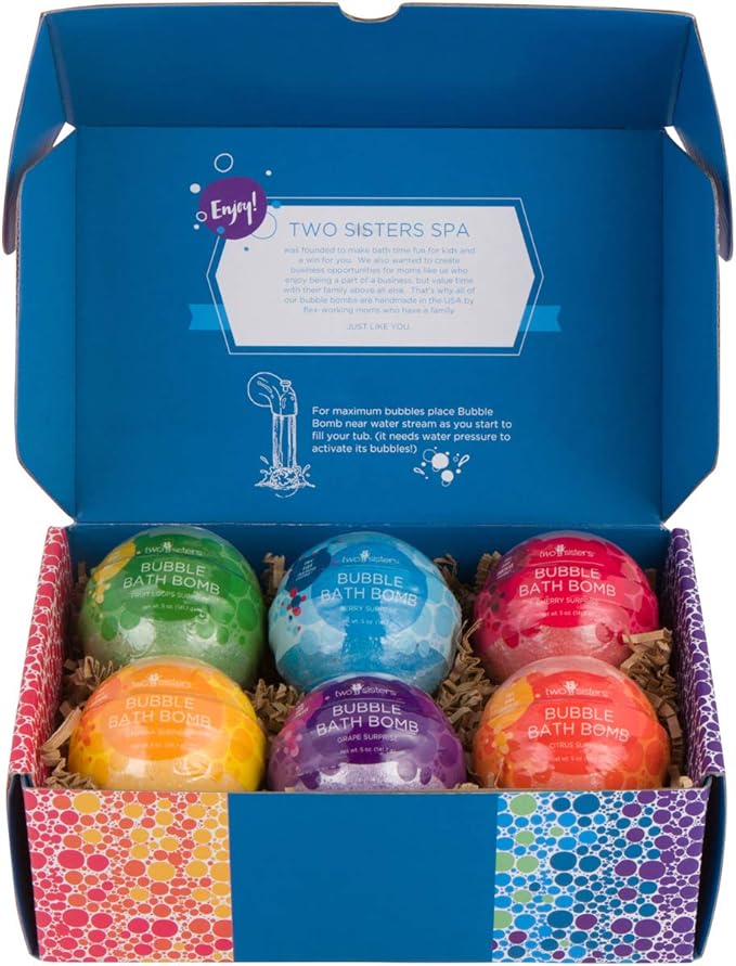 Kids Bath Bombs with Surprise Toys Inside (6 Pack) - Releases Color & Bubbles, Won’t Stain Tub, Moisturizing, Large Bubble Bomb, USA Made - Ideal Gift for Girls & Boys by Two Sisters - Bloomnest