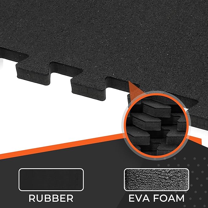 SUPERJARE 0.4'' Thick 6 Pcs 24 Sq Ft Rubber Top Exercise Equipment Mats, High Density EVA Foam Mats with Rubber Top, Interlocking Gym Flooring for Home Gym, Protective Workout Mat, Black - Bloomnest