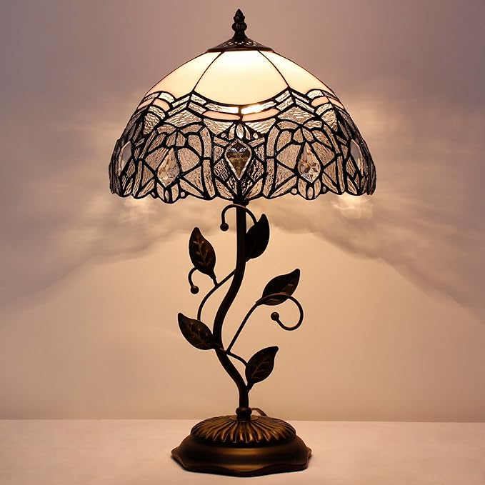 Tiffany Lamp Table Lamp Stained Glass Desk Lamps 12X12X19 Inches Reading Light Decor Bedroom Living Room (White Crystal Style) - Bloomnest