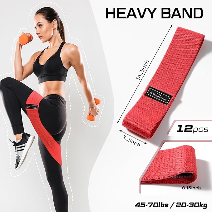 12 Pcs Fabric Resistance Bands for Working Out Booty Workout Stretch Exercise Bands Non Slip for Legs Squat Resistance Loop for Women Men Starter Butt Hip Thigh Fitness - Bloomnest