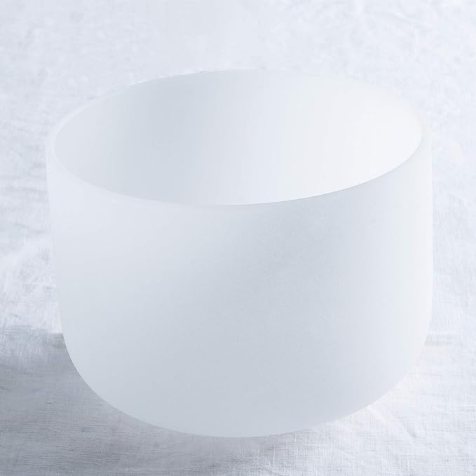 Leize Quartz Crystal Singing Bowl F Note 432 hz Heart Chakra White 9" with Suede Striker - Bloomnest