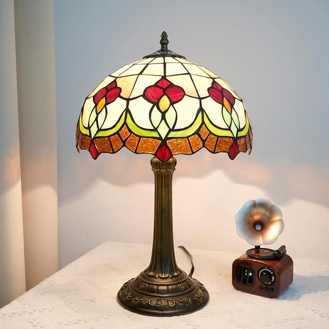 Red Tuilp Tiffany Lamp Stained Glass Table Lamps Antique Vintage Style Bedside Nightstand Nightstand Decor Living Room Bedroom Office Home Retro Bar Hotel 12 Inch Unique Flower Reading Desk Lamps - Bloomnest