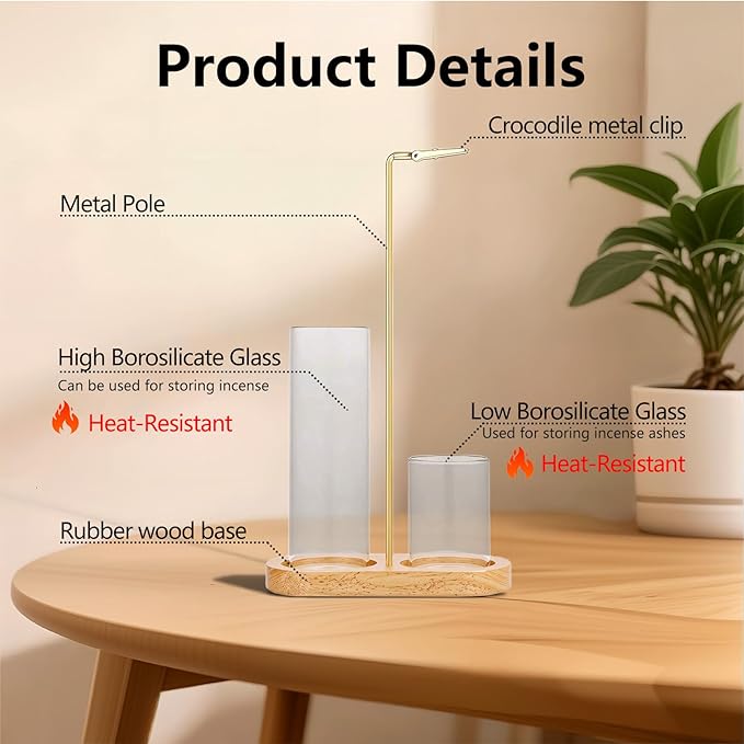 Incense Holder for Sticks with Ash Catcher-2 in 1 Glass Incense Stick & Candle Holder with Storage, Anti-Ash Flying insence-Sticks Burner for Meditation Yoga Spa Home Decor sage (Light Base) - Bloomnest