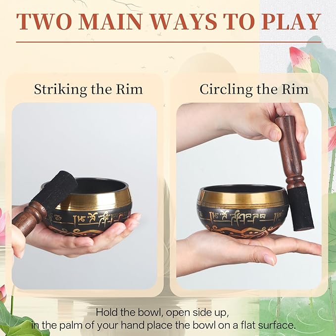 AKLOT HandMade Meditation Singing Bowl: Tibetan Sound Bowl Set with Pure Tone, Sound Bath Bowl with Cushion, Mallet, Spiritual Gift for Chakra Clearing, Mind Healing, Yoga, Prayer, Relaxation (4 Inch)