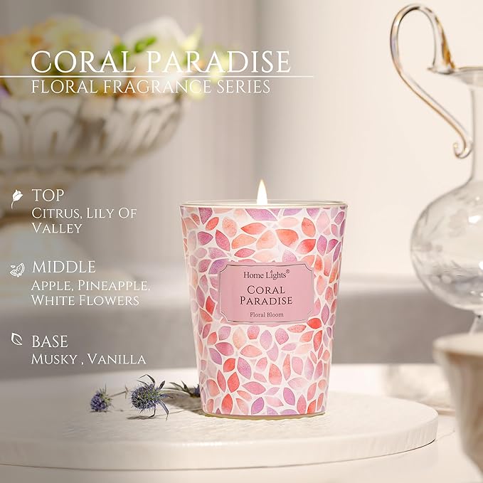 HomeLights Coral Paradise Scented Candles | 6.7oz Soy Candles Bohemian Natural Textures Large Candle Jars | Ideal Candle Gifts for Events, Home Decor Stress, Relief & Relaxation - Bloomnest