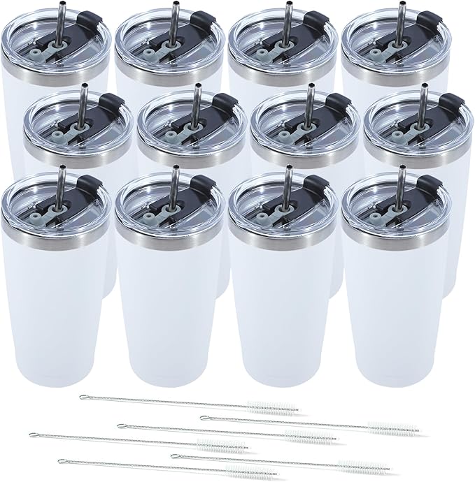 Dongni 20oz Tumbler Bulk Stainless Steel Vacuum Insulated Tumblers with Lid Double Wall Travel Mug Powder Coated Coffee Cup, Suitable for Ice Drinks and Hot Beverage（White 12 pack） - Bloomnest