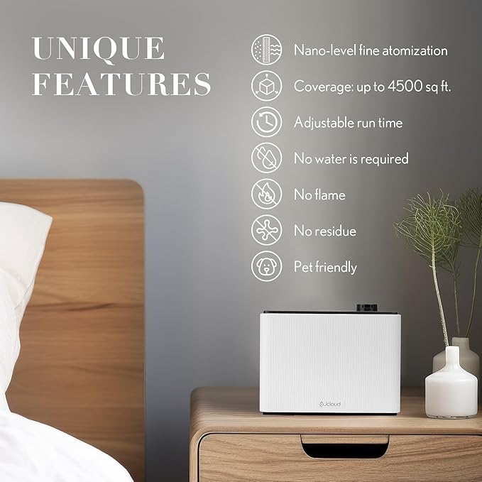 JCLOUD Smart Scent Air Machine 1000ML, Hotel Scent Diffuser Cover Up to 4500 Sq. Ft., Waterless Cold Air Diffuser for Home, Aromatherapy Diffuser for Essential Oils Large Room, White - Bloomnest