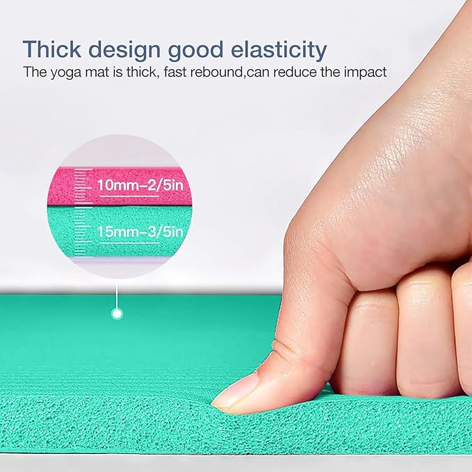 Yoga Mat Non Slip NBR Thick Yoga Mat, 72"L x 32"/24"W x 0.6"/0.4"TH (185cm x 80cm/61cm x 15mm/10mm), Anti-Tear Exercise Mat with Carrying Strap and Bag, Workout Mats for Yoga, Pilates, Floor Exercises - Bloomnest