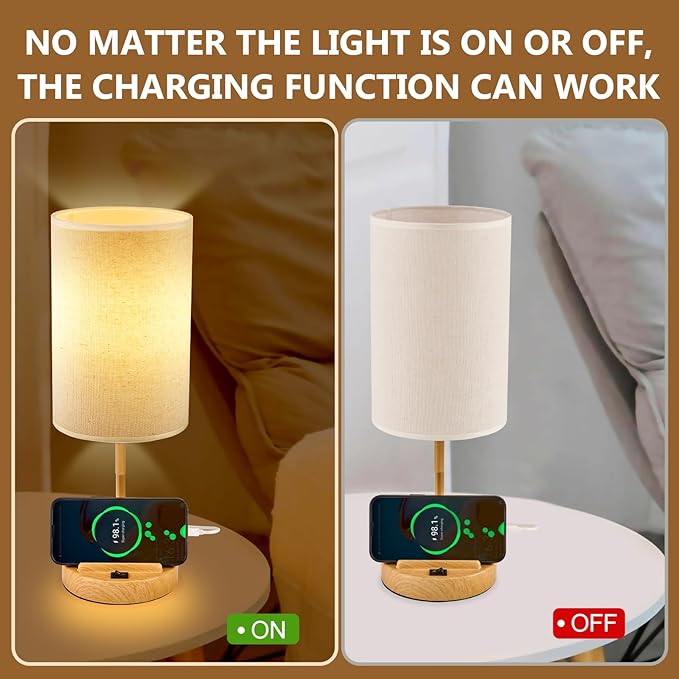 Dreamholder Table Lamp with 3 USB Charging Ports, Modern Desk Lamp with AC Outlet and Phone Stands, Perfect Bedside Lamp for Bedroom, Living Room, Office (Pack of 2) - Bloomnest