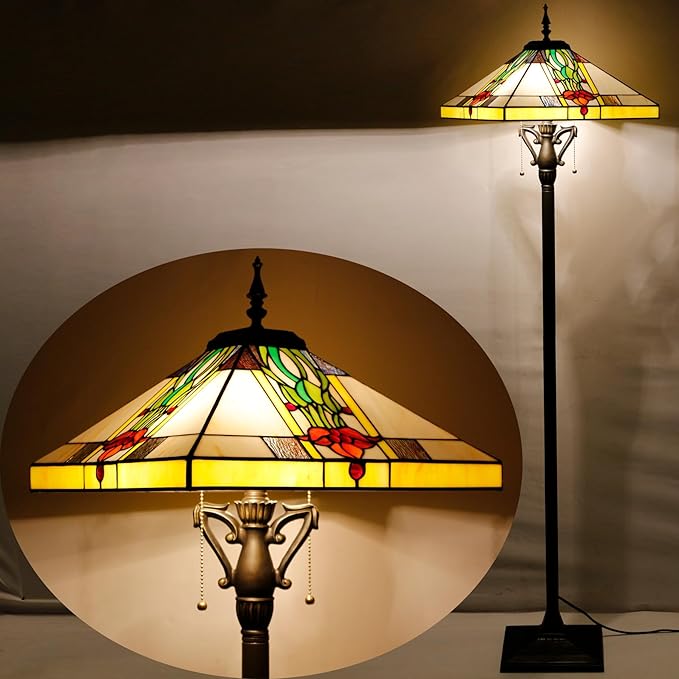 Tiffany Floor Lamp Tulip Flower Mission Style Stained Glass Standing Reading Light 16X16X64 Inch - Bloomnest