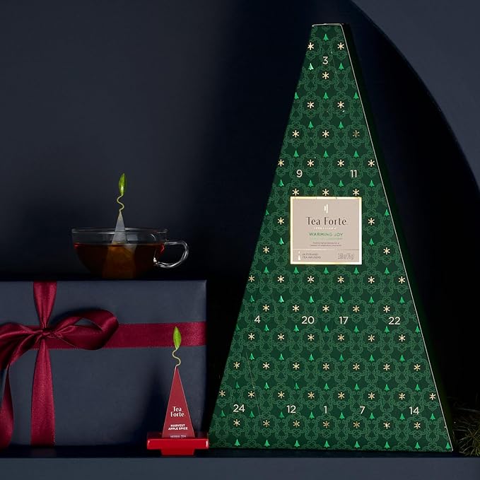 Tea Forte Herbal Tea Advent Calendar Gift Set; 24 Individually Wrapped Handcrafted Assorted Pyramid Infuser Tea Bags with Numbered Doors, Warming Joy (Herbal) - Bloomnest