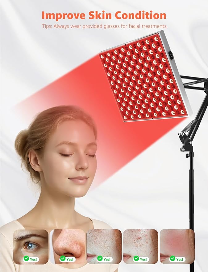 Red Light Therapy for Face, Infrared Light Therapy Lamp with Adjustable Stand, 225 LEDs, 660nm Deep Red and 850nm Near Infrared Panel Device at Home for Skin Vitality, Pain Relief, Full Body Rosegurt