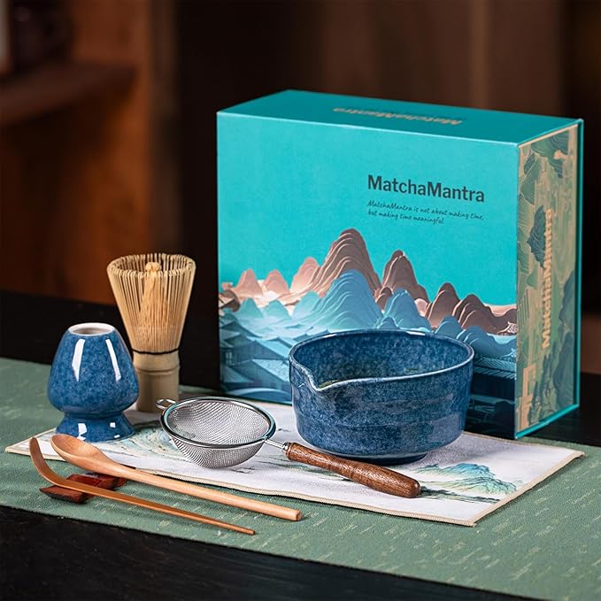 Premium Matcha Ceremony Set – Complete 9-Pcs Ritual Kit – Presented in Luxury Magnetic Gift Box, Perfect for Gifting or Self-Care (Gem Blue) - Bloomnest