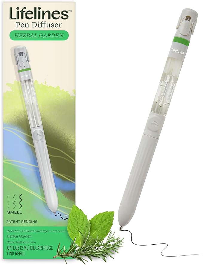 Lifelines Pen Diffuser, Herbal Garden - 1mm Black Ballpoint Pen with Scented Essential Oil Blends – Aromatherapy Diffuser & Sensory Immersion Diffuse Aroma As You Write - Bloomnest