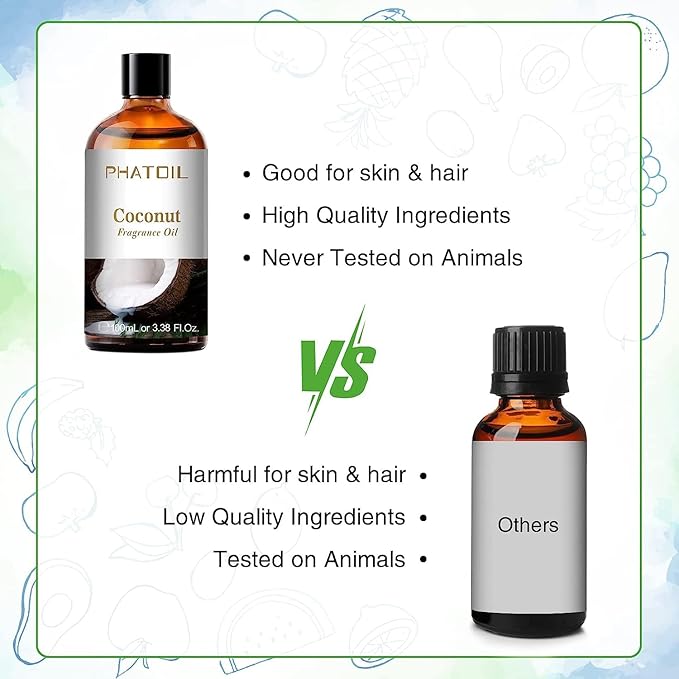 PHATOIL 3.38FL.OZ Coconut Fragrance Oils for Aromatherapy, Essential Oils for Diffusers for Home, Perfect for Diffuser, Yoga, Skin Care, DIY Candle and Soap Making - 100ml - Bloomnest