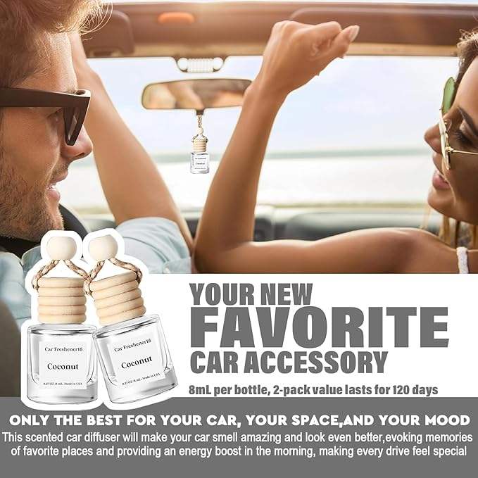 HoogaLife Car Air Freshener Diffuser 2 Pack Hanging Air Freshener Diffuser - Coconut Fragrance Oil Air D iffuser for Car, 45+ Days Long Lasting Fragrance Made in USA (C16) - Bloomnest