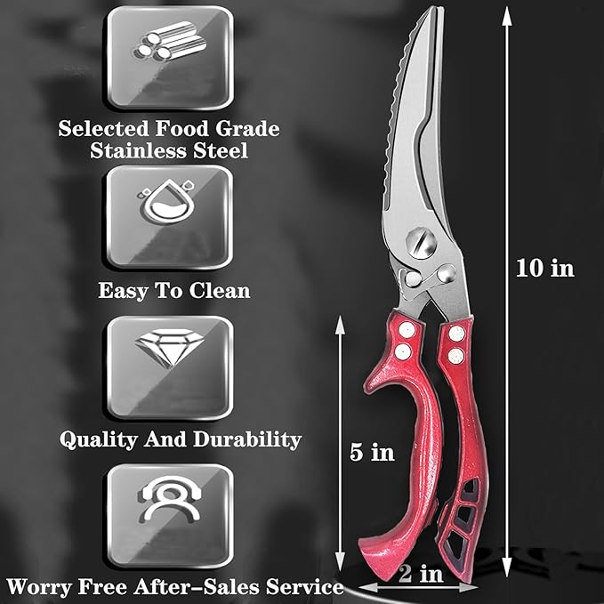 Heavy Duty Kitchen Shears by ANDONG, Kitchen Scissors,Stainless Steel Poultry Shears Heavy Duty Professional, Red - Bloomnest