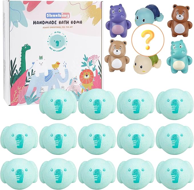 SHUCHING 14 Pcs Blue Elephant Bath Bombs with Surprise Inside, Natural and Organic Bubble Bath Fizzy Balls for Kids, Birthday Christmas Gifts Set for Boys Girls - Bloomnest